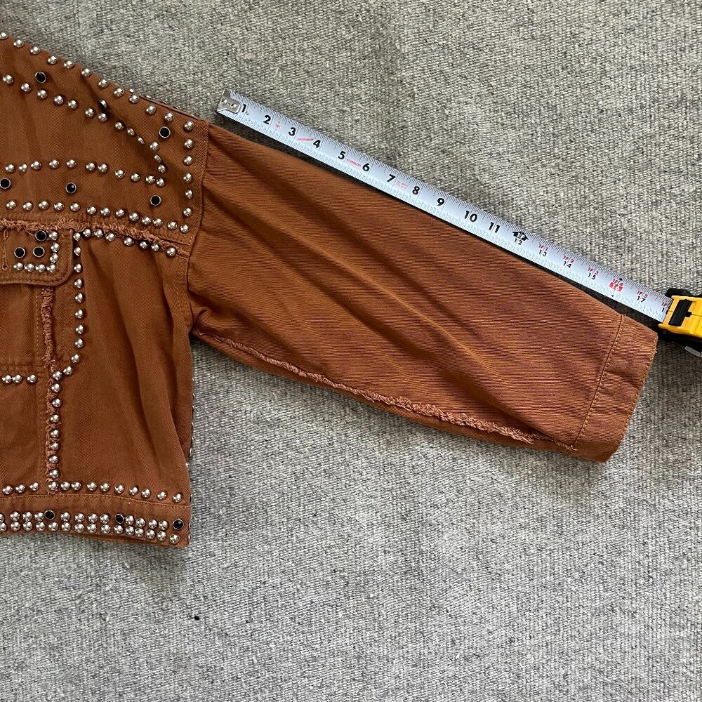 Brown Studded Cropped Jacket